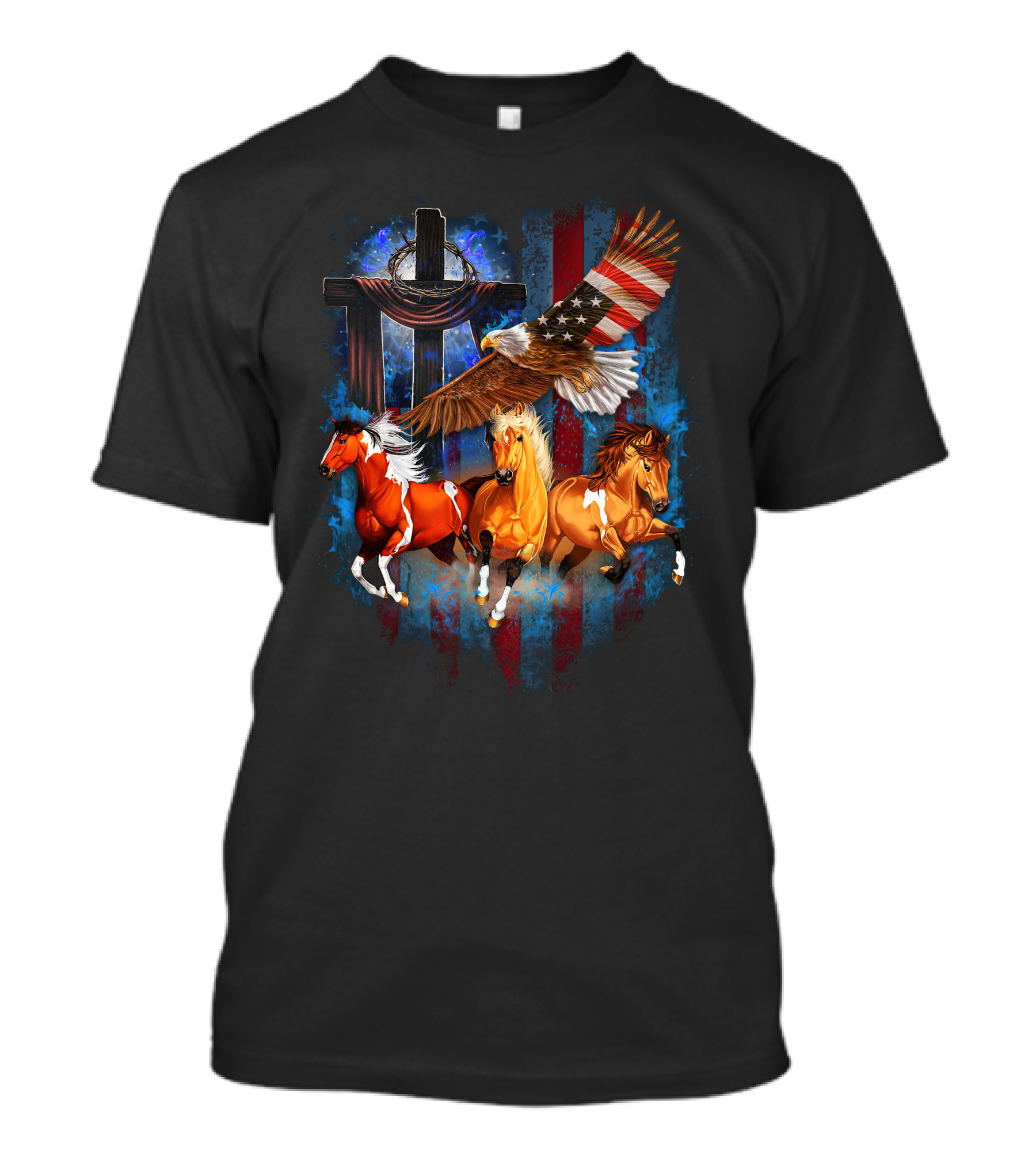 GOD Horse American Flag Eagle Cross T-Shirt