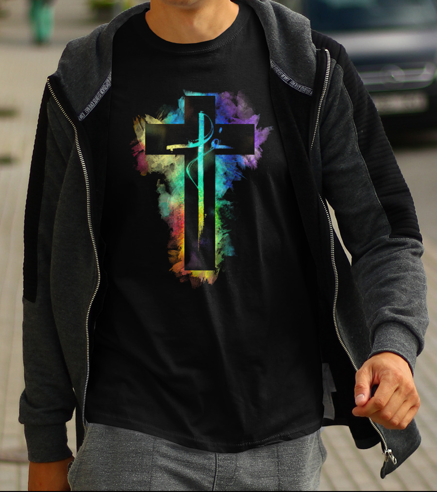 Cross Colorful Multicolor Paintbrush Cross T-Shirt