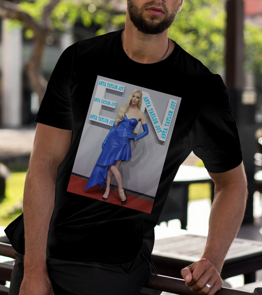Anya Taylor Joy Blue Dress Ensemble With Long Gloves T-Shirt
