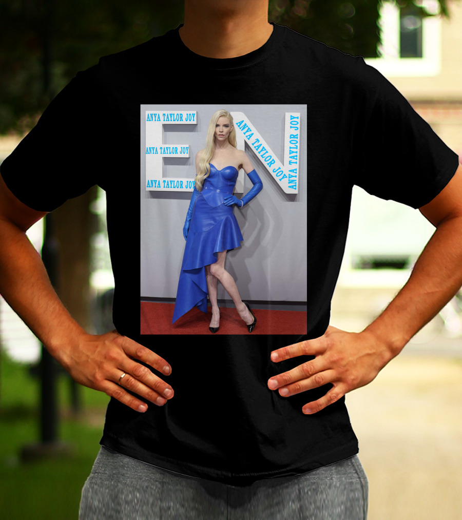 Anya Taylor Joy Blue Dress Ensemble With Long Gloves T-Shirt