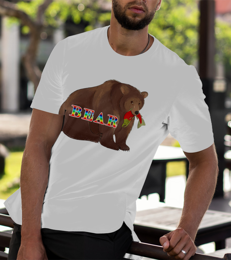 Bear Rainbow Text With Salmon T-Shirt