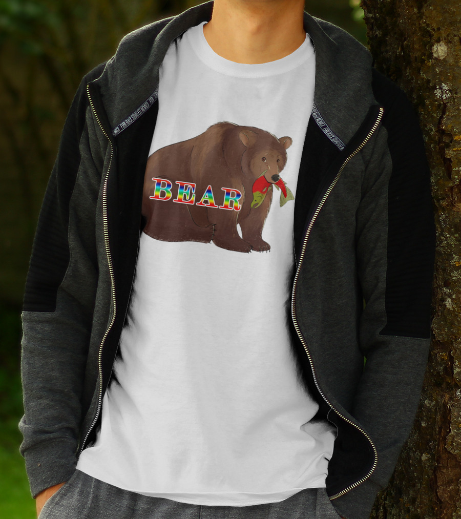 Bear Rainbow Text With Salmon T-Shirt