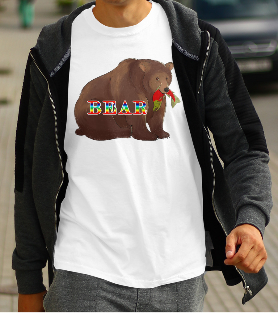 Bear Rainbow Text With Salmon T-Shirt