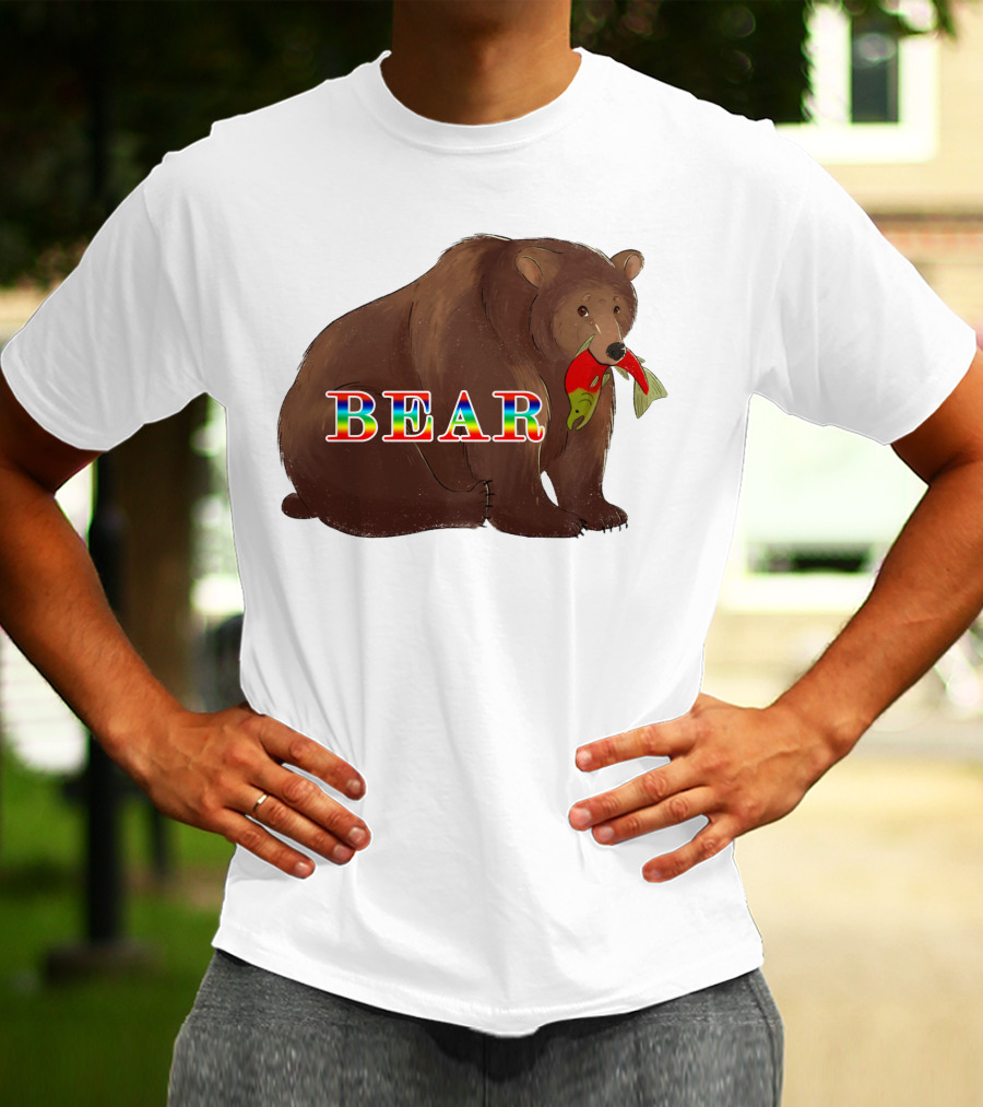 Bear Rainbow Text With Salmon T-Shirt