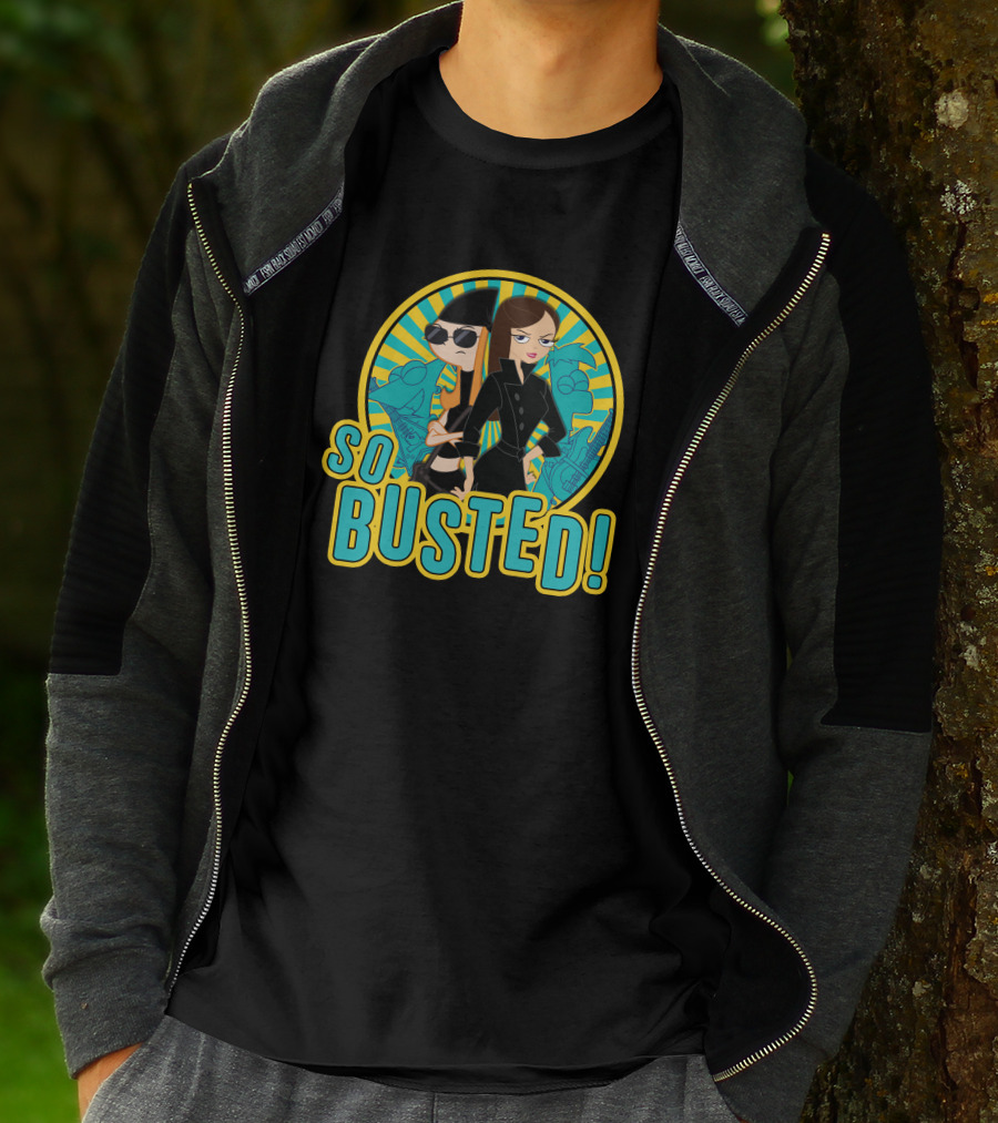 Phineas And Ferb So Busted Iconic Characters With Bold Background T-Shirt