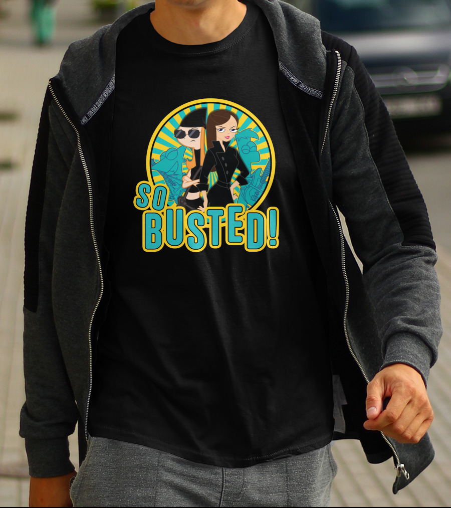 Phineas And Ferb So Busted Iconic Characters With Bold Background T-Shirt