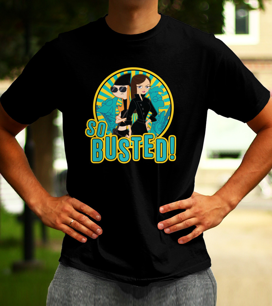 Phineas And Ferb So Busted Iconic Characters With Bold Background T-Shirt