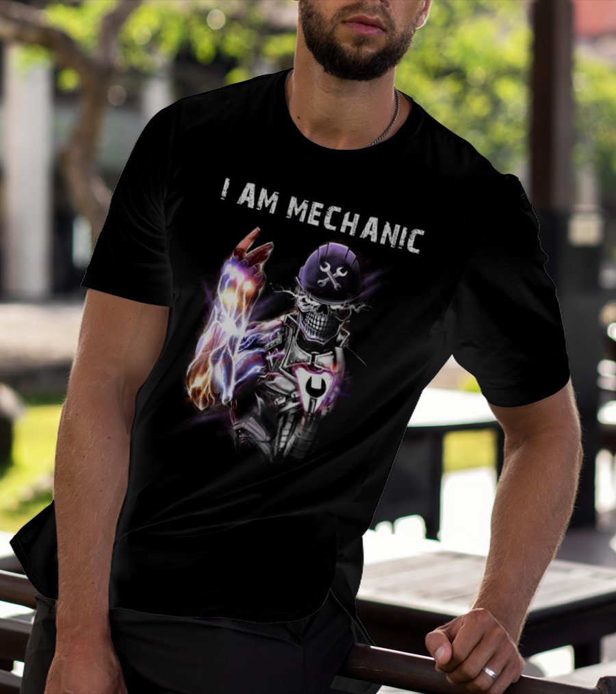 I AM MECHANIC Electric Skeleton With Wrench Helmet T-Shirt