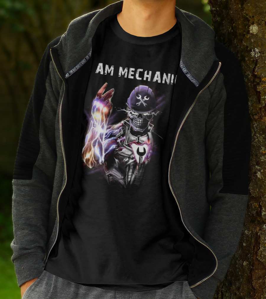 I AM MECHANIC Electric Skeleton With Wrench Helmet T-Shirt