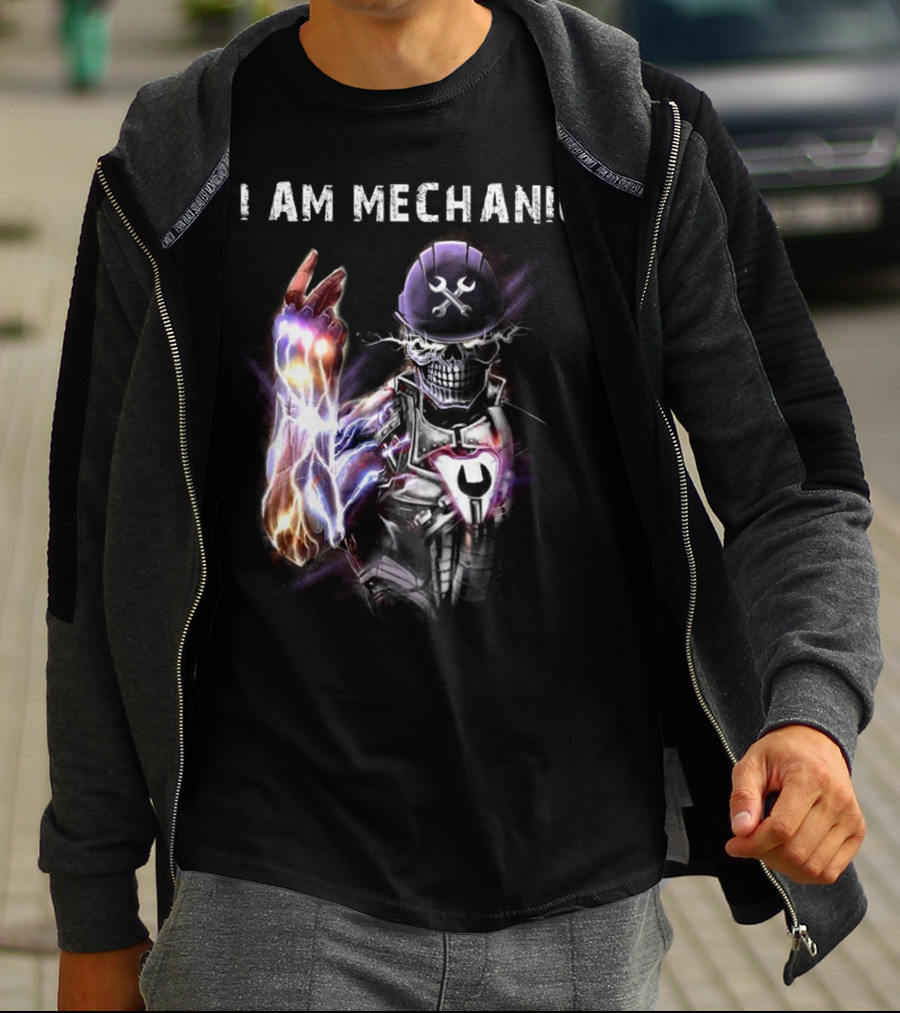 I AM MECHANIC Electric Skeleton With Wrench Helmet T-Shirt