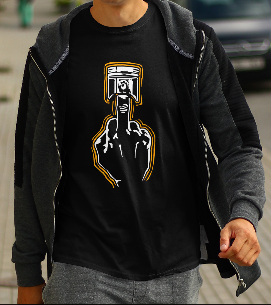 MECHANIC Piston Middle Finger Outline Gesture T-Shirt