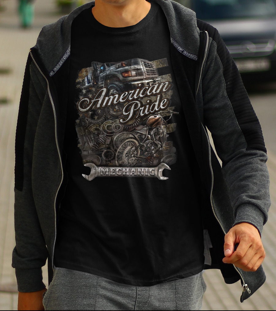 American Pride Mechanic Truck Motorcycle T-Shirt