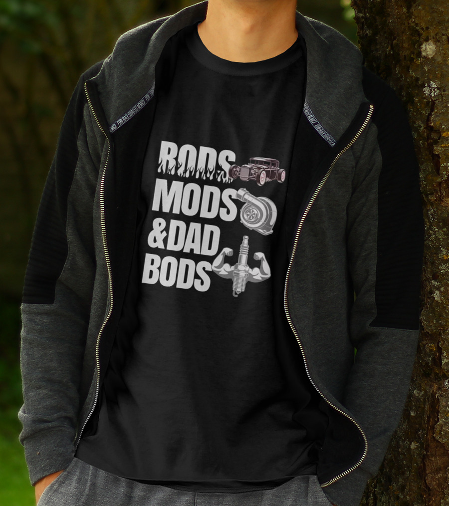 Rods Mods And Dad Bods Classic Car Turbocharger Spark Plug Muscles T-Shirt