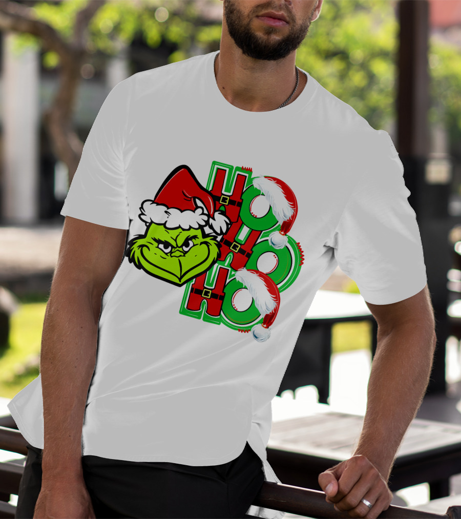 Grinch Ho Ho Ho Santa Hat Christmas T-Shirt
