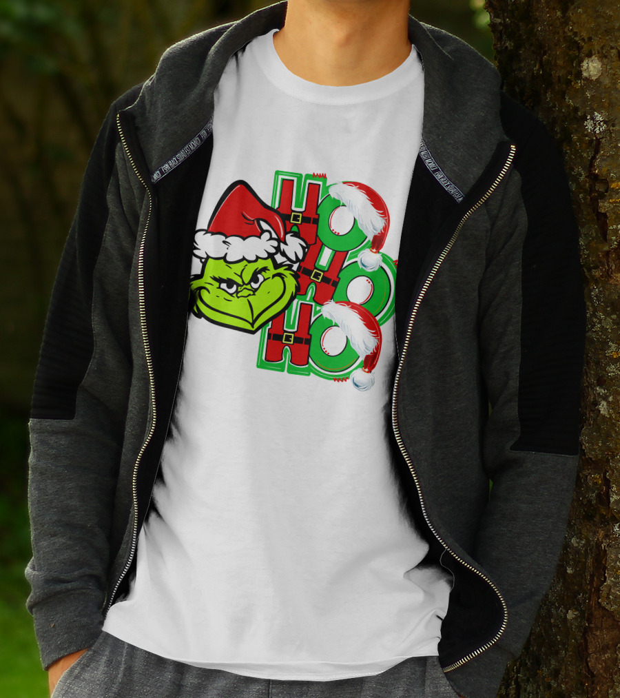 Grinch Ho Ho Ho Santa Hat Christmas T-Shirt