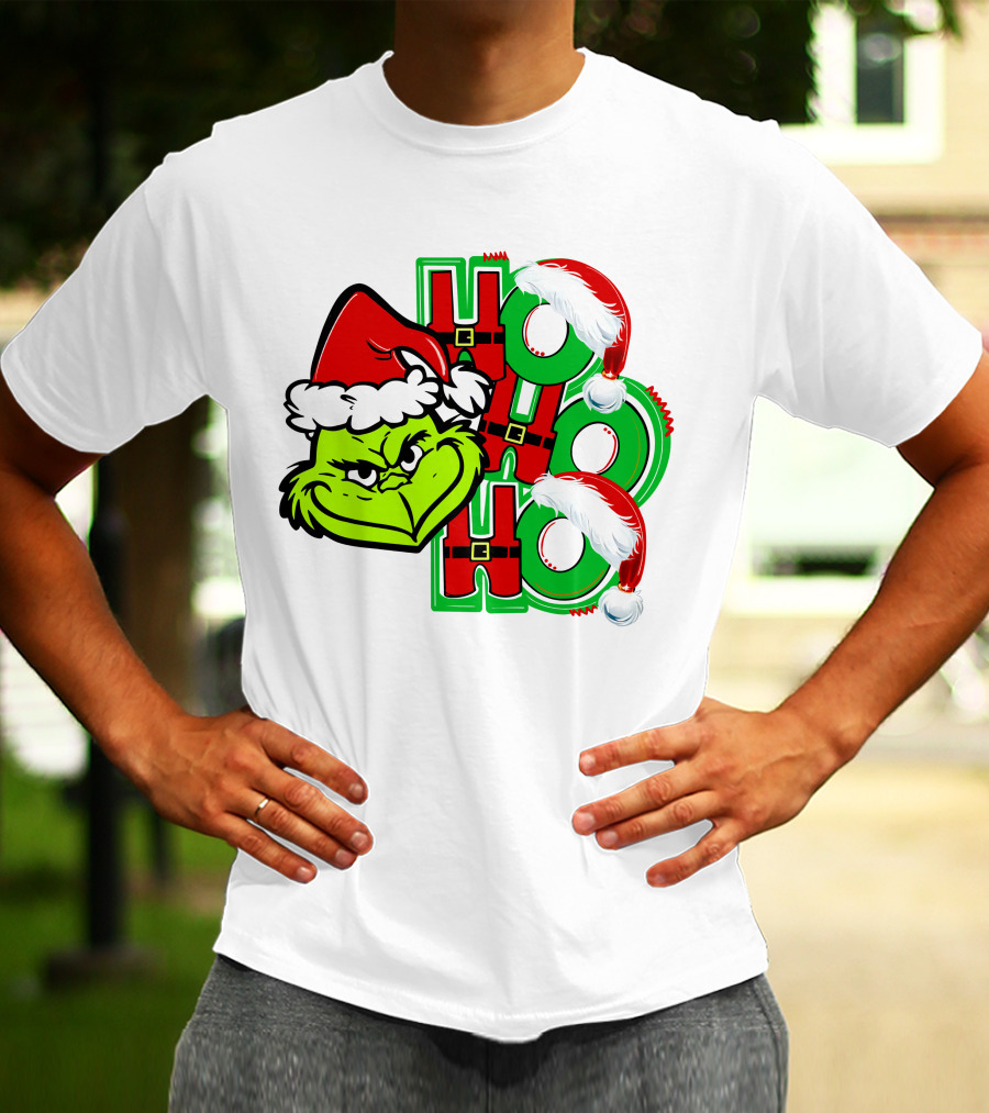 Grinch Ho Ho Ho Santa Hat Christmas T-Shirt