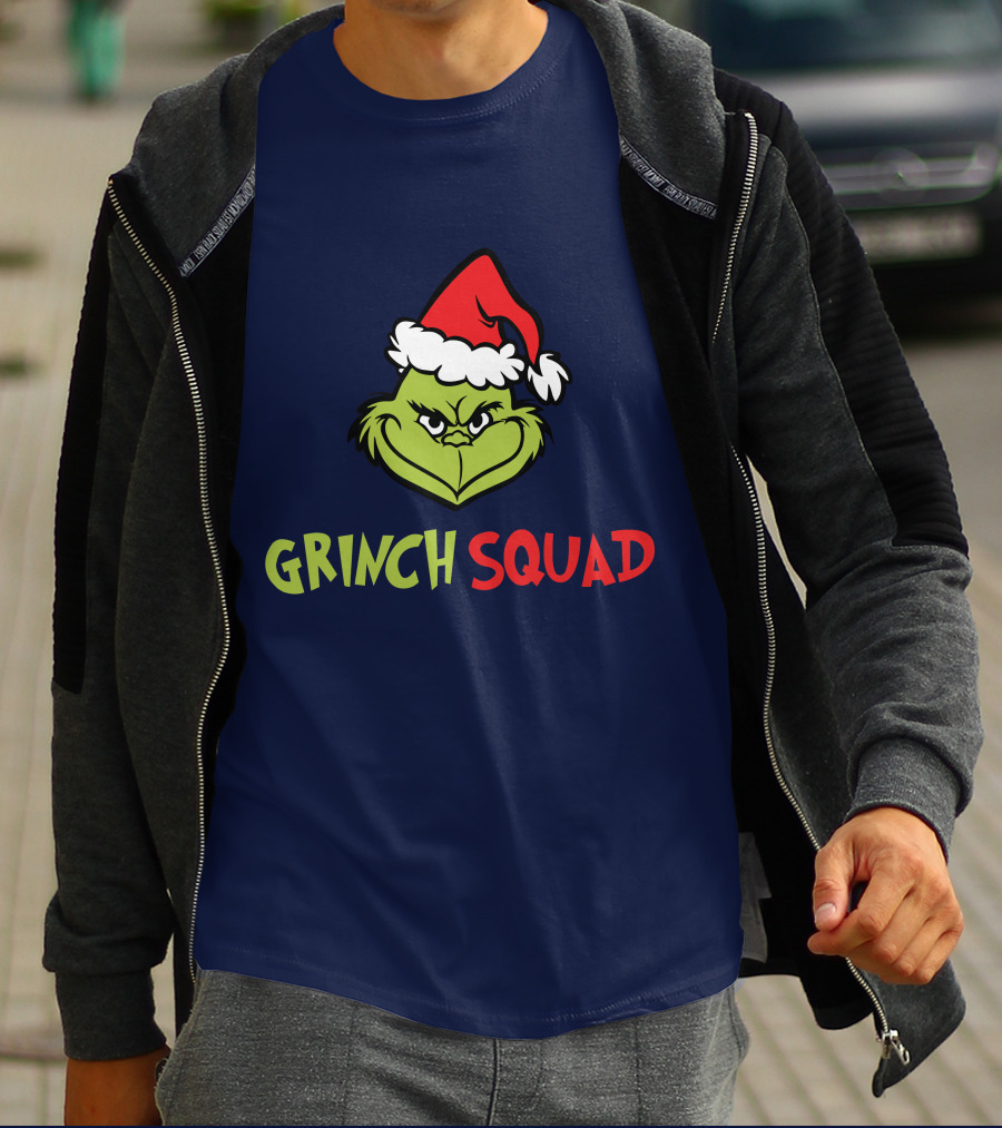 Grinch Squad Merry Christmas Santa Hat T-Shirt