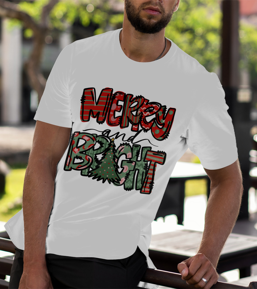 Merry And Bright Christmas With Tree T-Shirt