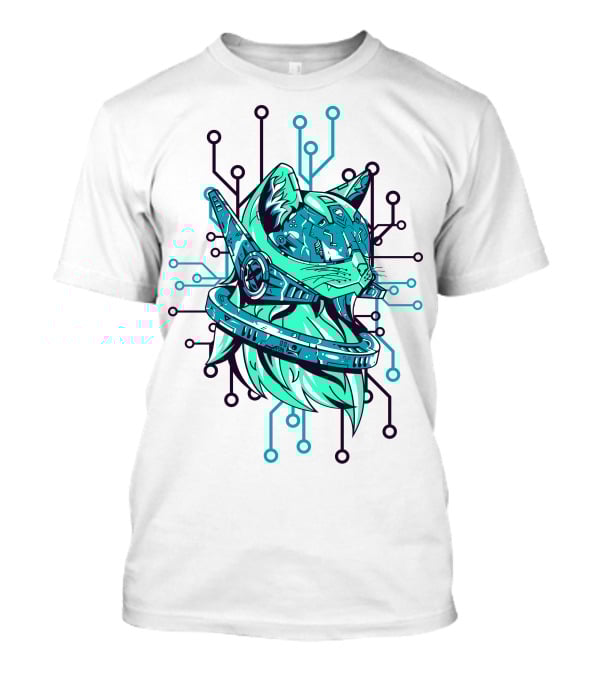 Futuristic Cybernetic Cat With Circuitry Elements T-Shirt