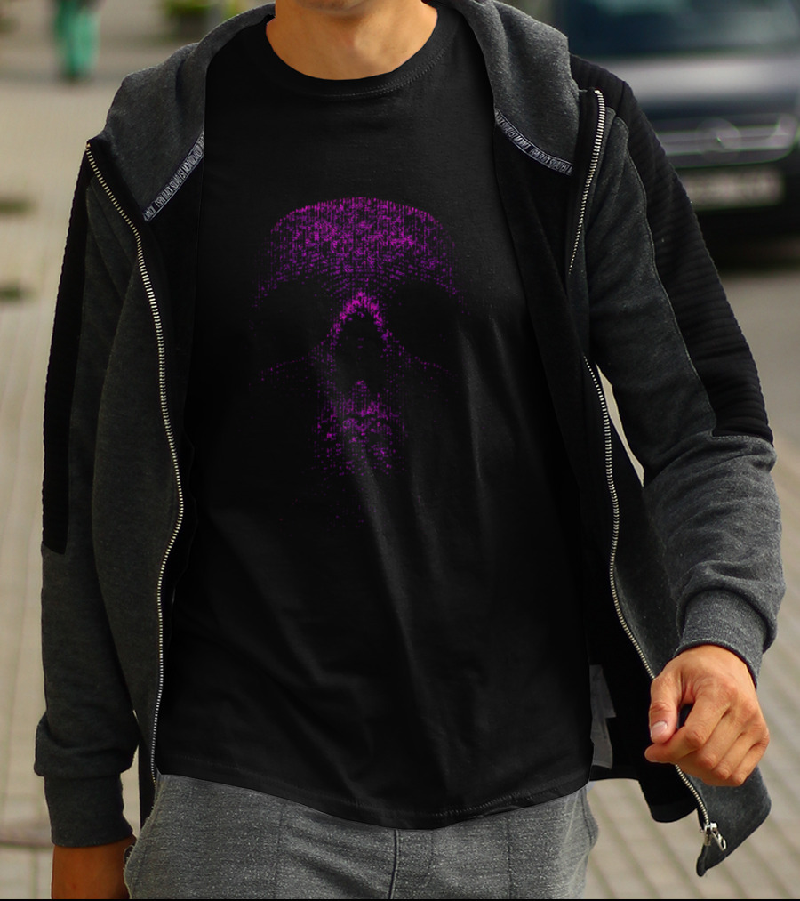Skull Message Digital Matrix Purple Skull T-Shirt