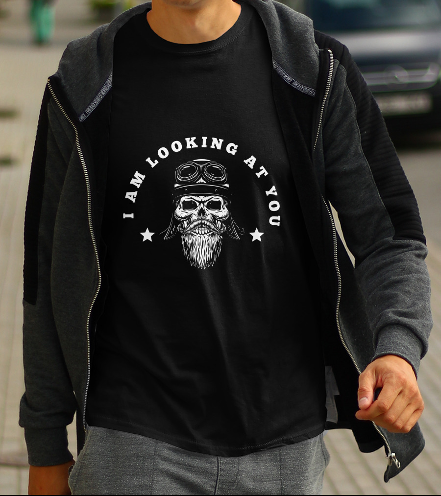 I Am Looking At You Skull With Aviator Goggles And Beard T-Shirt