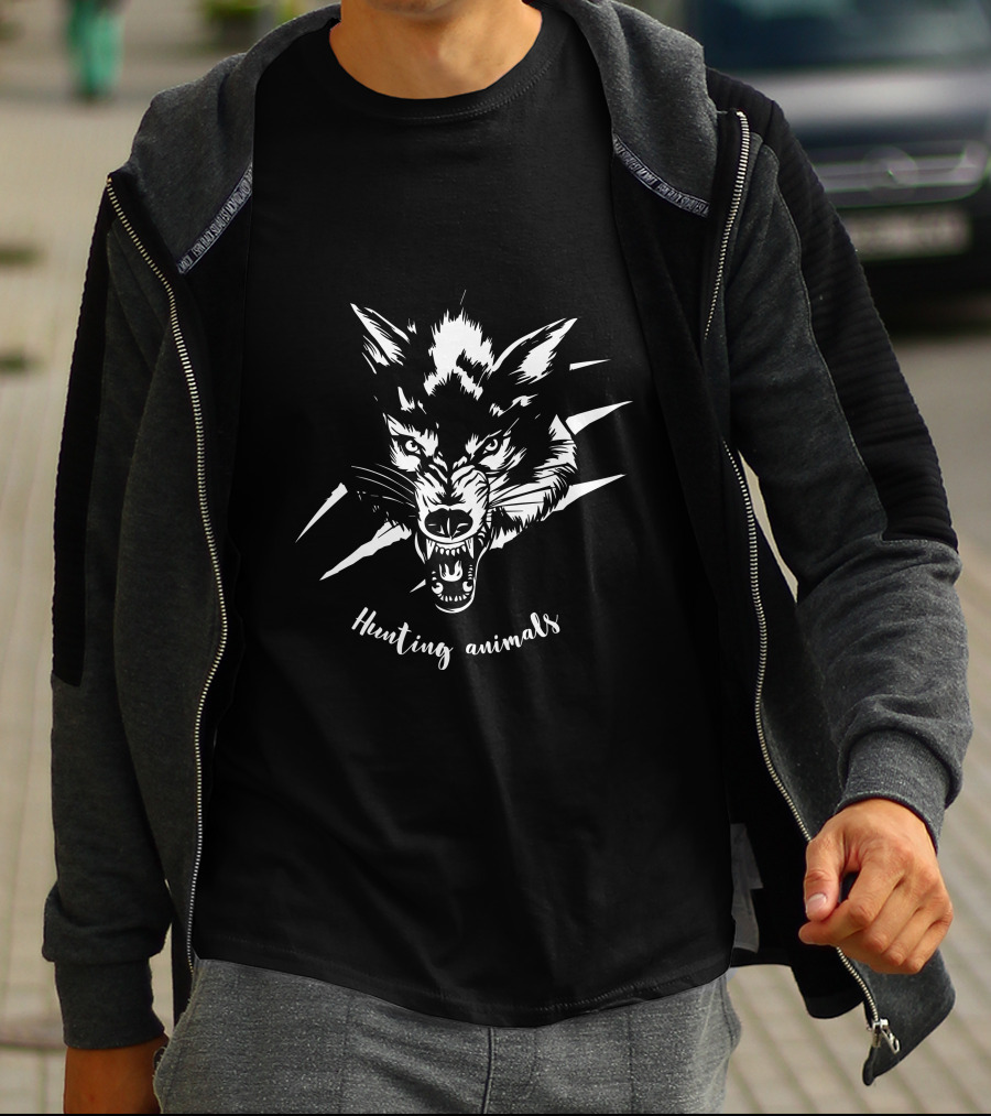 Hunting Animals Fierce Wolf Head With Claw Marks T-Shirt