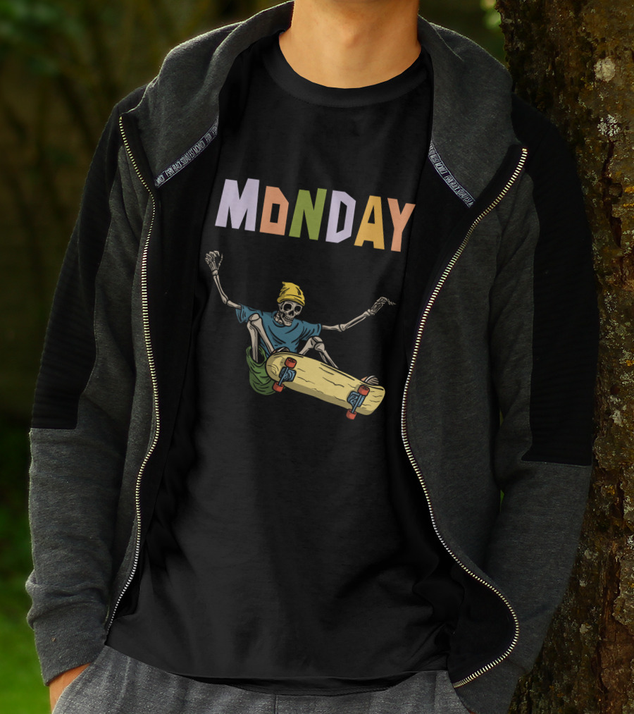 MONDAY Skeleton Skateboarding Adventure T-Shirt
