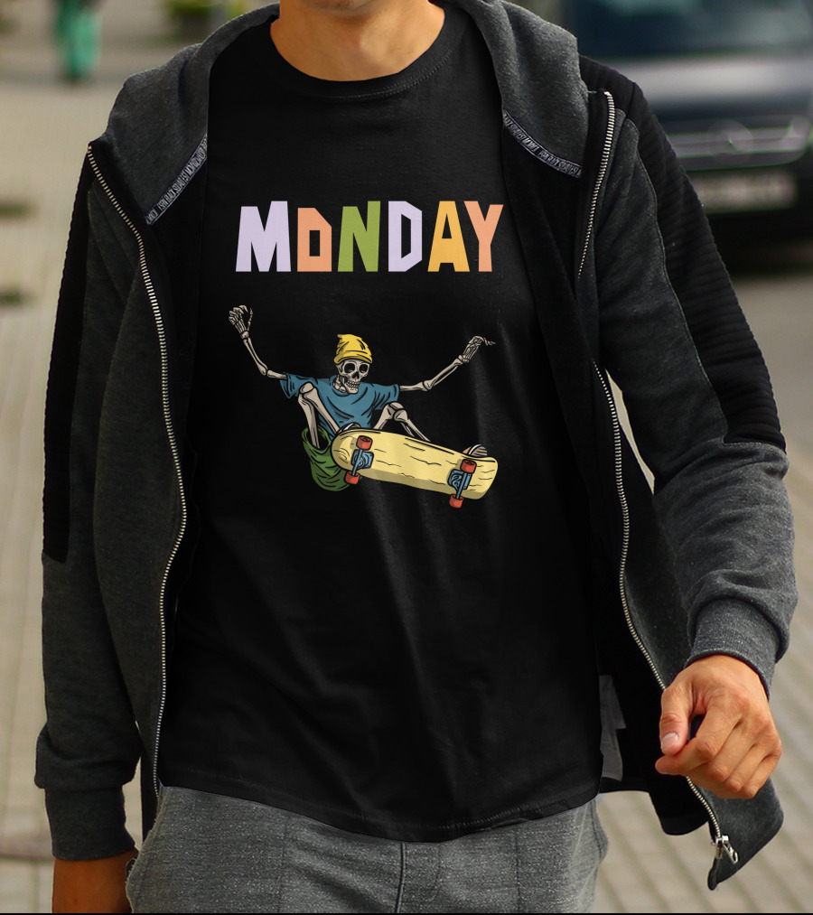MONDAY Skeleton Skateboarding Adventure T-Shirt