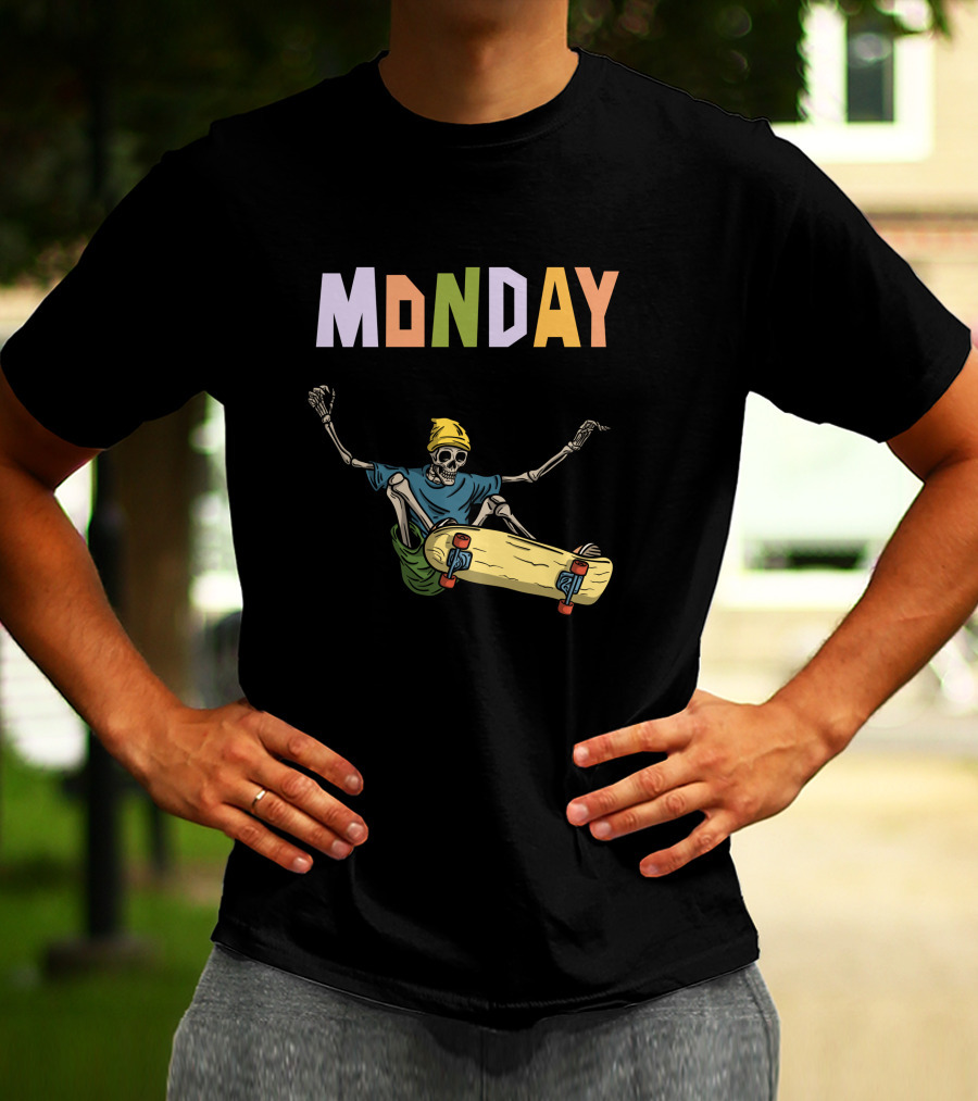 MONDAY Skeleton Skateboarding Adventure T-Shirt