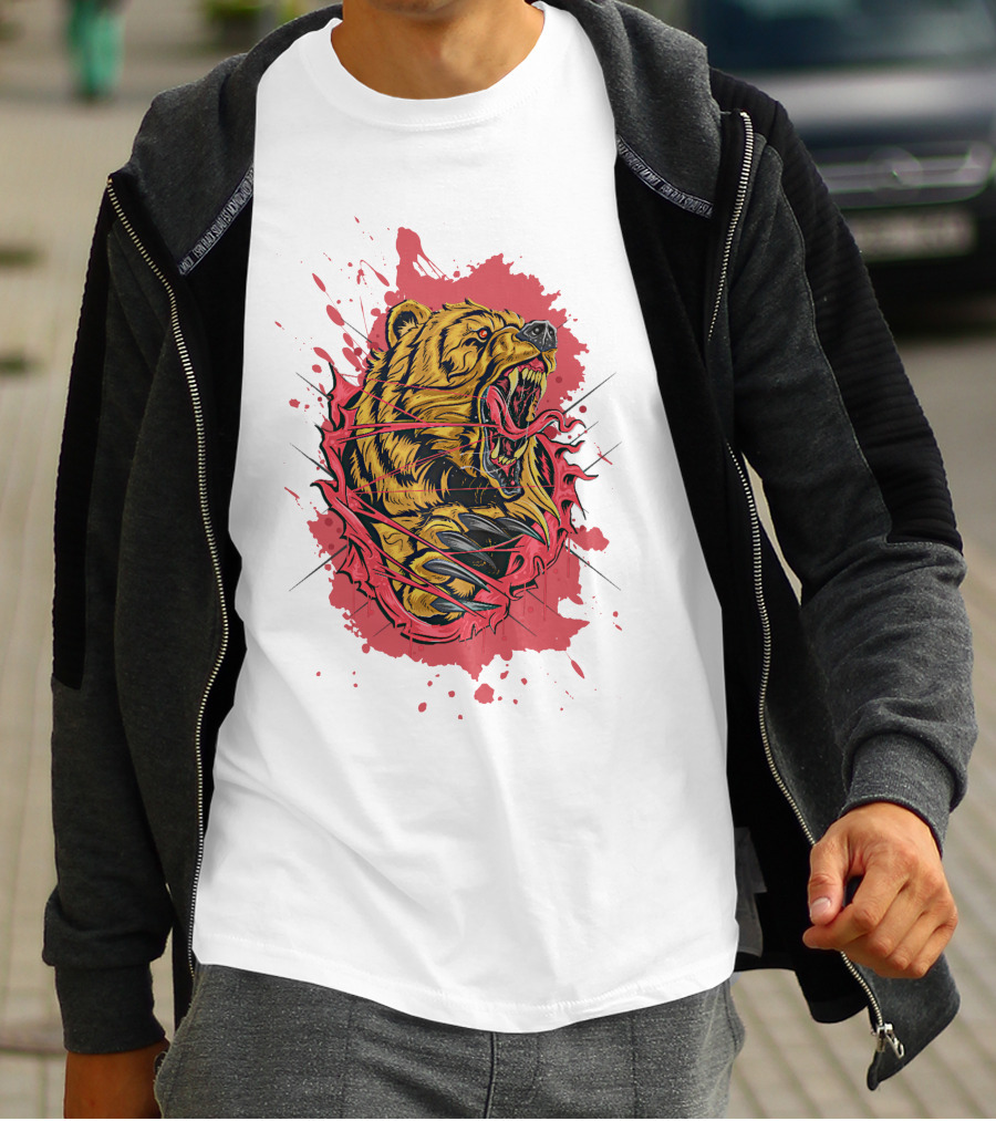 Bear Scary Roaring Splatter T-Shirt