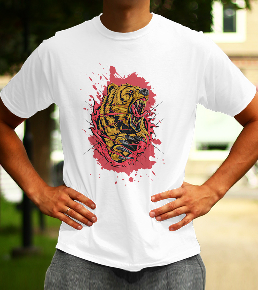 Bear Scary Roaring Splatter T-Shirt