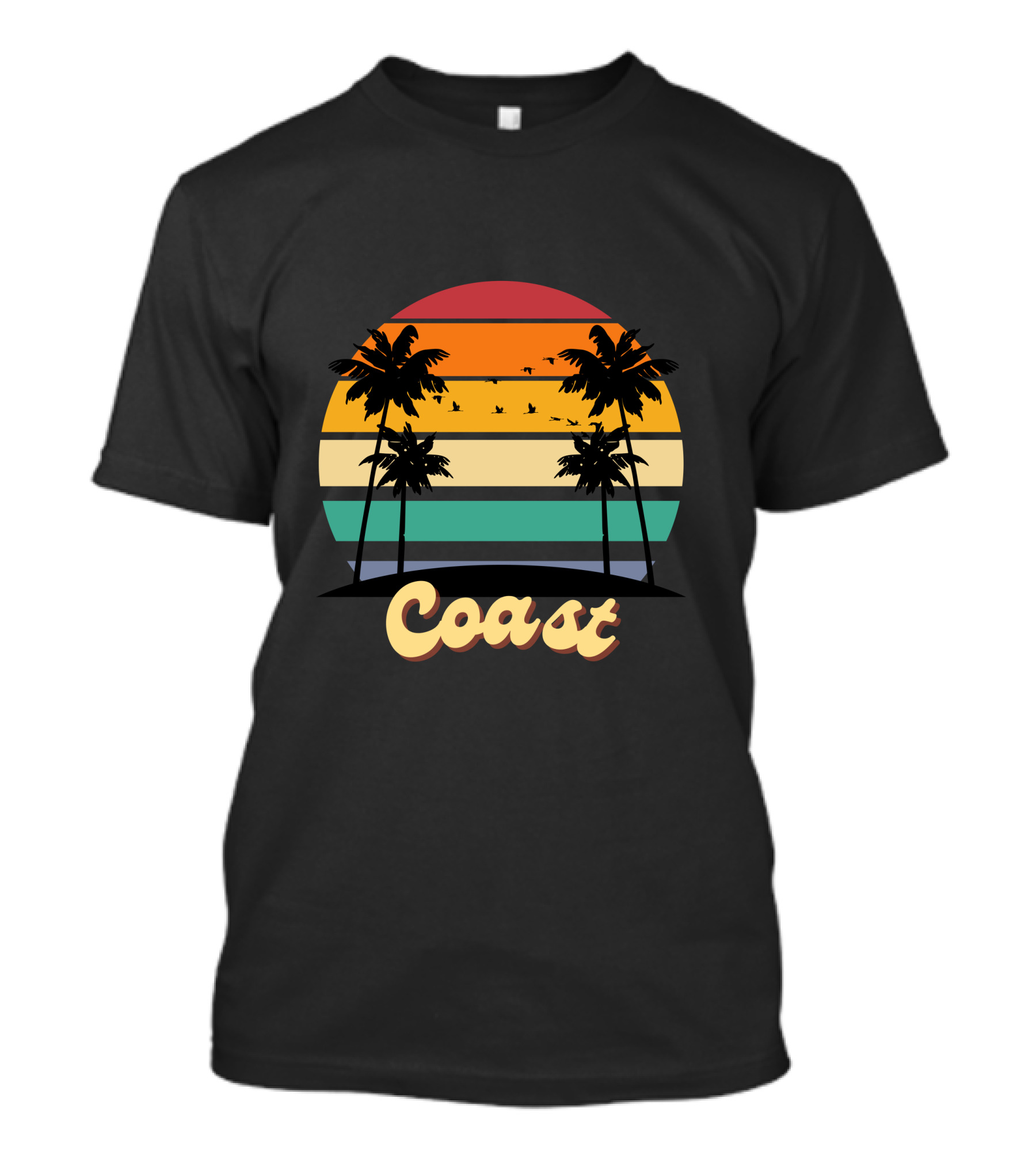 Coast Vintage Sunset Palm Trees Birds T-Shirt