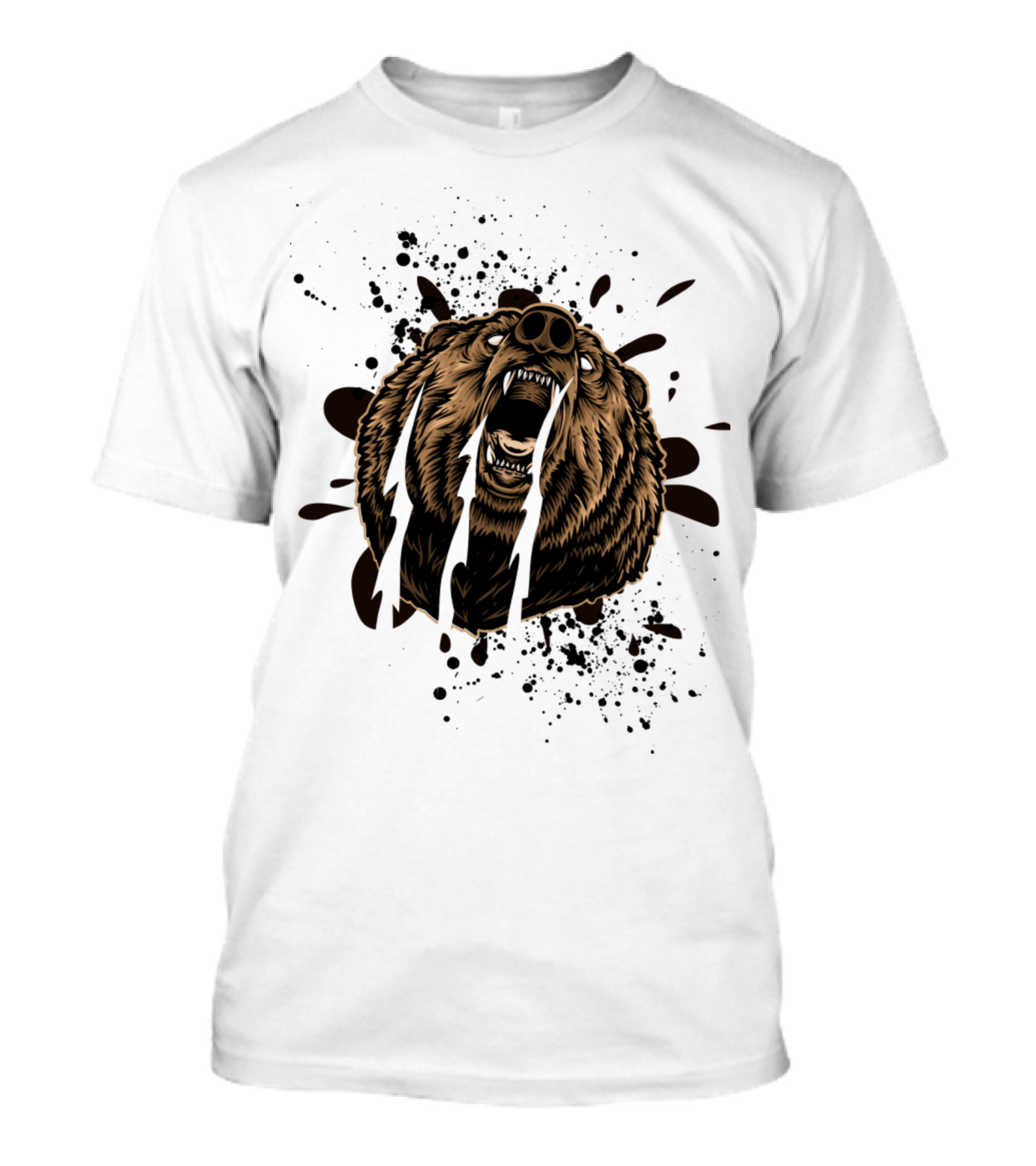 Roaring Bear With Splatter Effect And Claw Marks T-Shirt