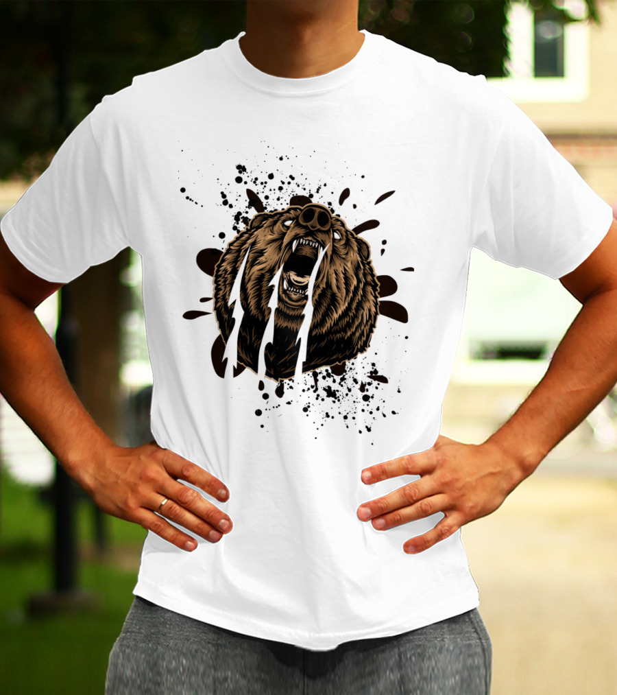 Roaring Bear With Splatter Effect And Claw Marks T-Shirt