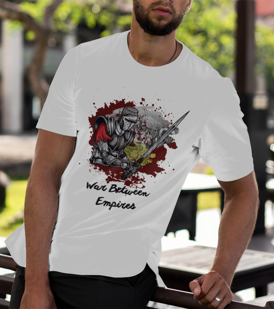 War Between Empires Medieval Knight Sword Battle Map Background T-Shirt