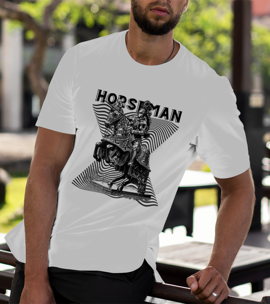 Horseman Knight On Armored Steed With Wavy Line Background T-Shirt