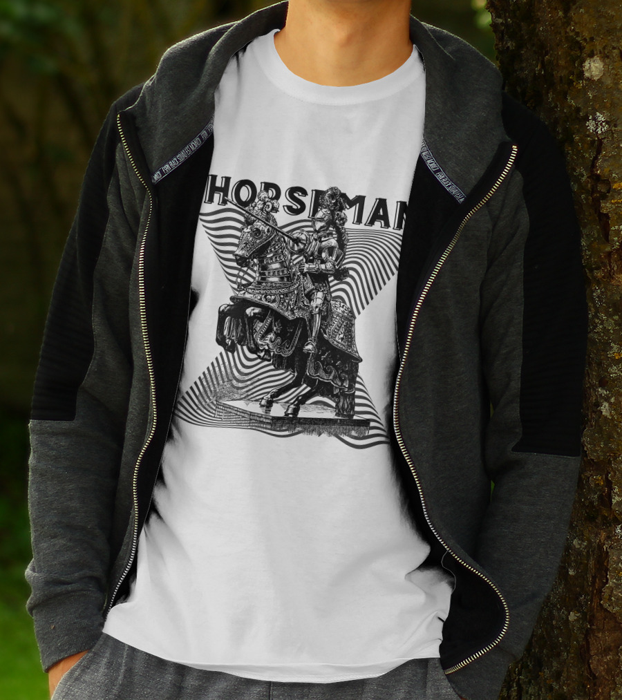 Horseman Knight On Armored Steed With Wavy Line Background T-Shirt