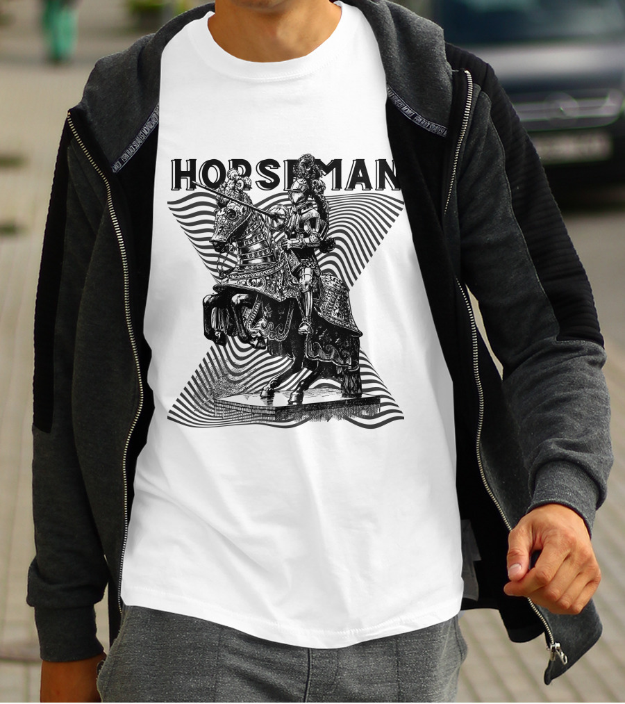Horseman Knight On Armored Steed With Wavy Line Background T-Shirt