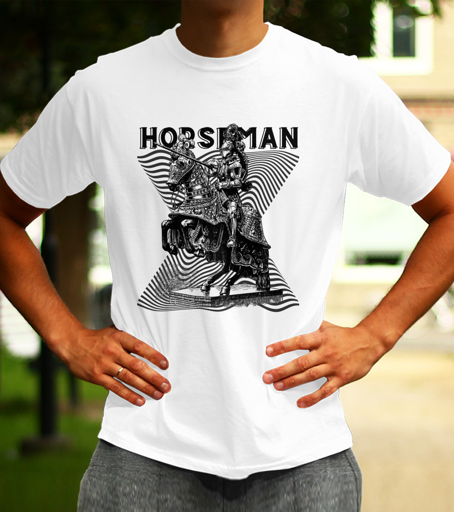 Horseman Knight On Armored Steed With Wavy Line Background T-Shirt