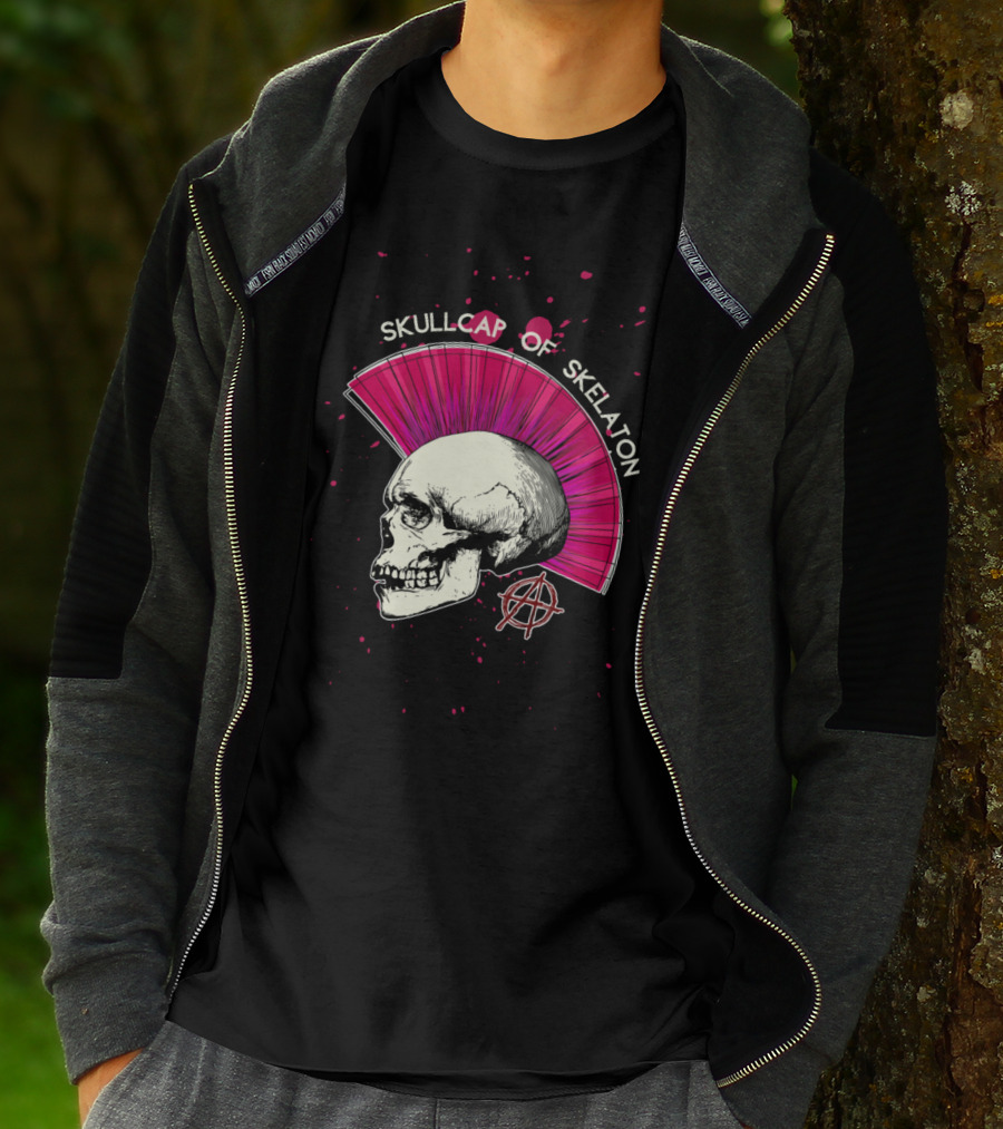 Skullcap Of Skeleton Punk Anarchy Mohawk T-Shirt