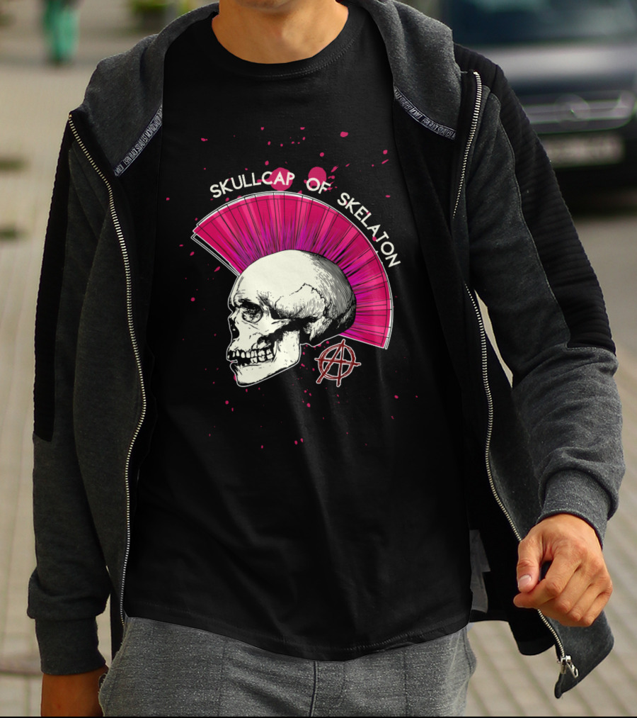 Skullcap Of Skeleton Punk Anarchy Mohawk T-Shirt