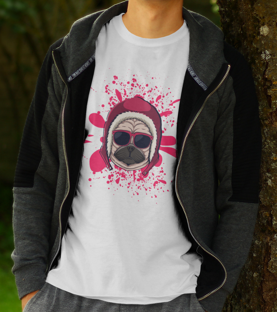 Pink Dog In Hood With Sunglasses T-Shirt