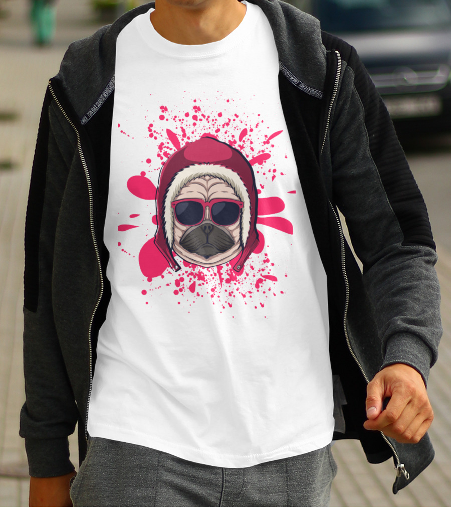 Pink Dog In Hood With Sunglasses T-Shirt
