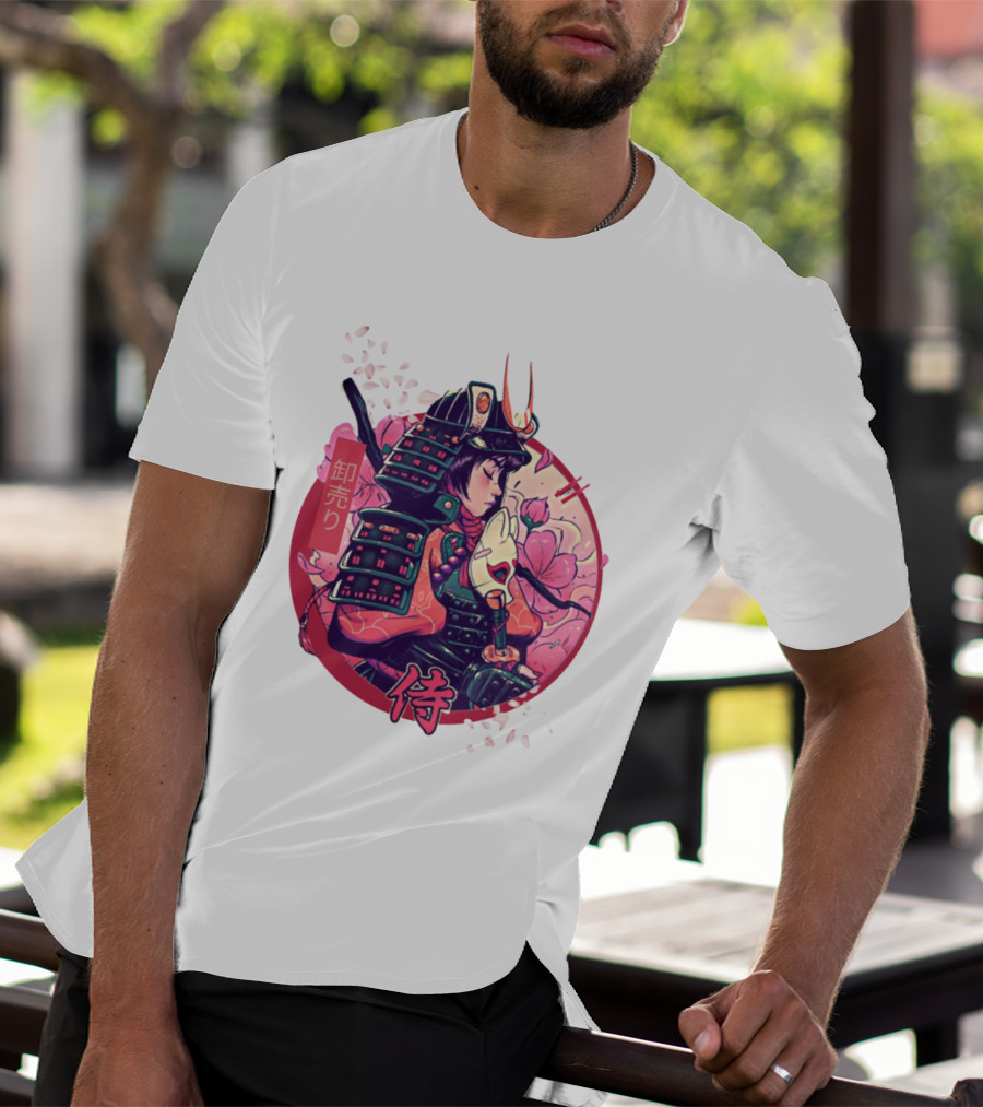 Samurai Girl Cherry Blossom Warrior Japan Kanji T-Shirt