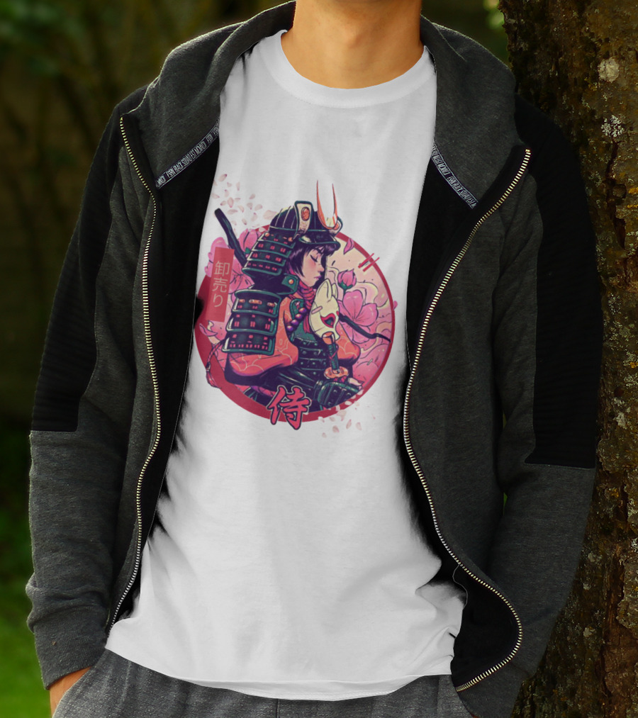 Samurai Girl Cherry Blossom Warrior Japan Kanji T-Shirt