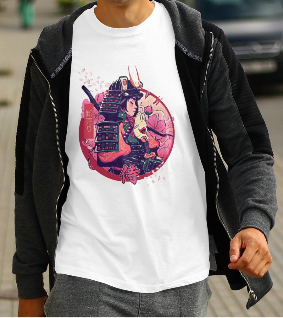 Samurai Girl Cherry Blossom Warrior Japan Kanji T-Shirt