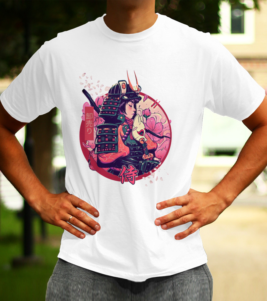 Samurai Girl Cherry Blossom Warrior Japan Kanji T-Shirt