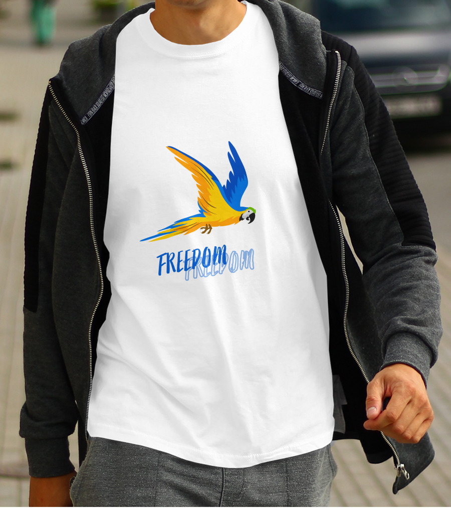 FREEDOM Parrot Flight Blue Yellow Bird T-Shirt