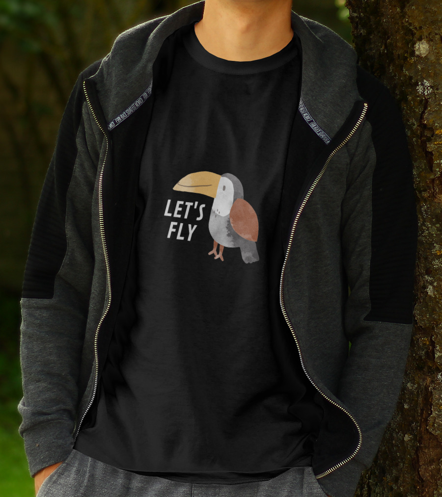 LET'S FLY TOUCAN BIRD MOTIF T-Shirt