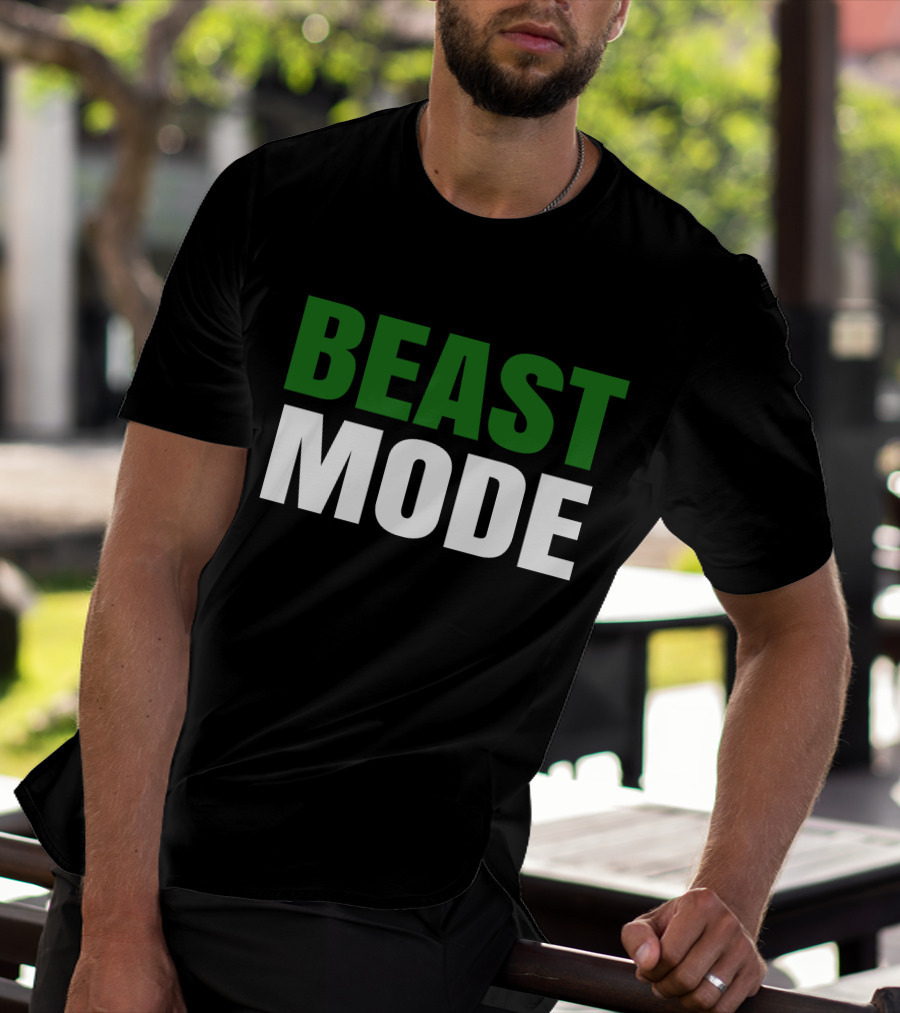 BEAST Mode Word Green Text Sports Motivation T-Shirt
